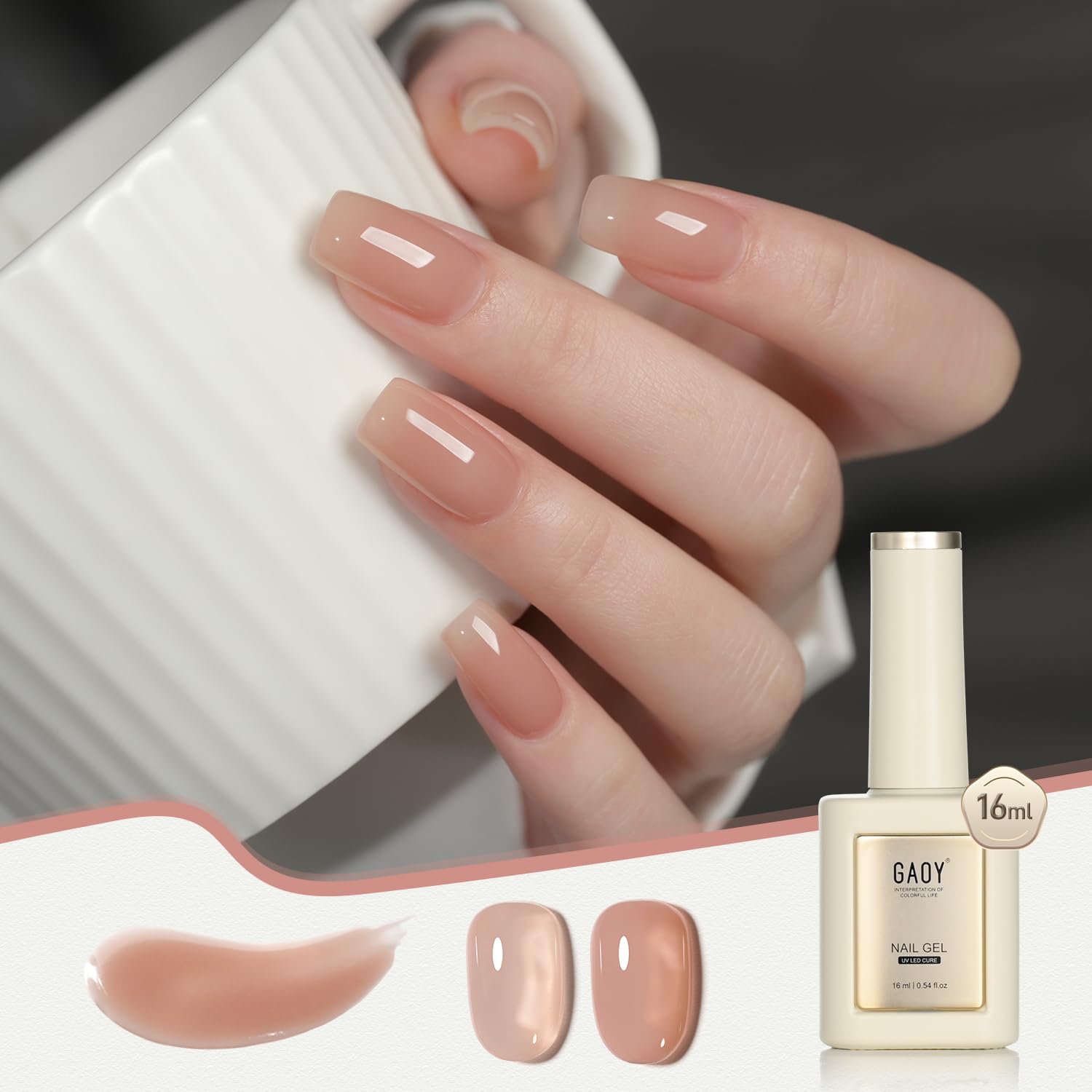 GAOY Nude Jelly Gel, bote-16ml: acabado suave y translúcido para uñas naturales en casa.