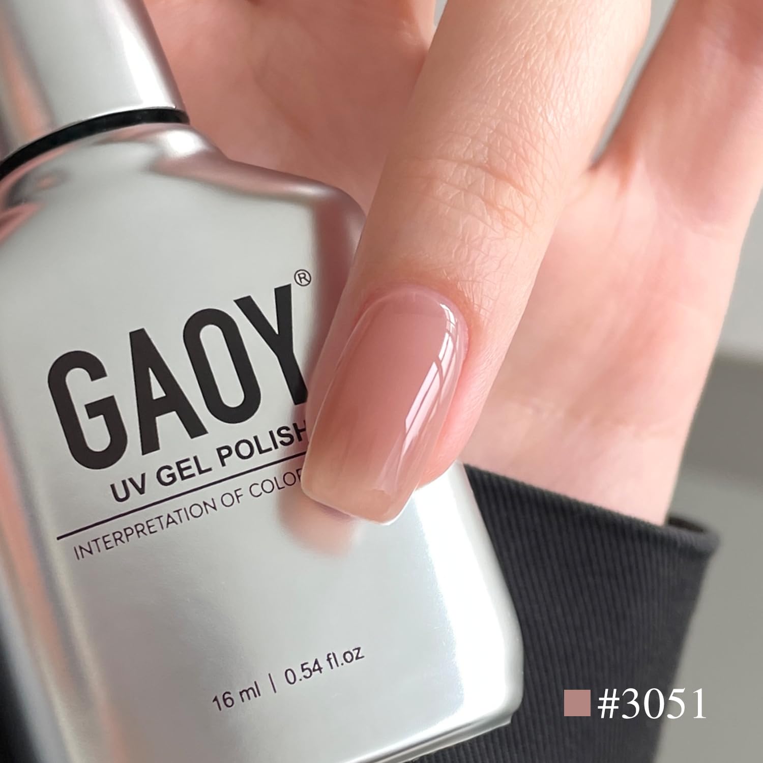 GAOY Nude Jelly Gel muestra de uñas para ver el acabado translúcido.