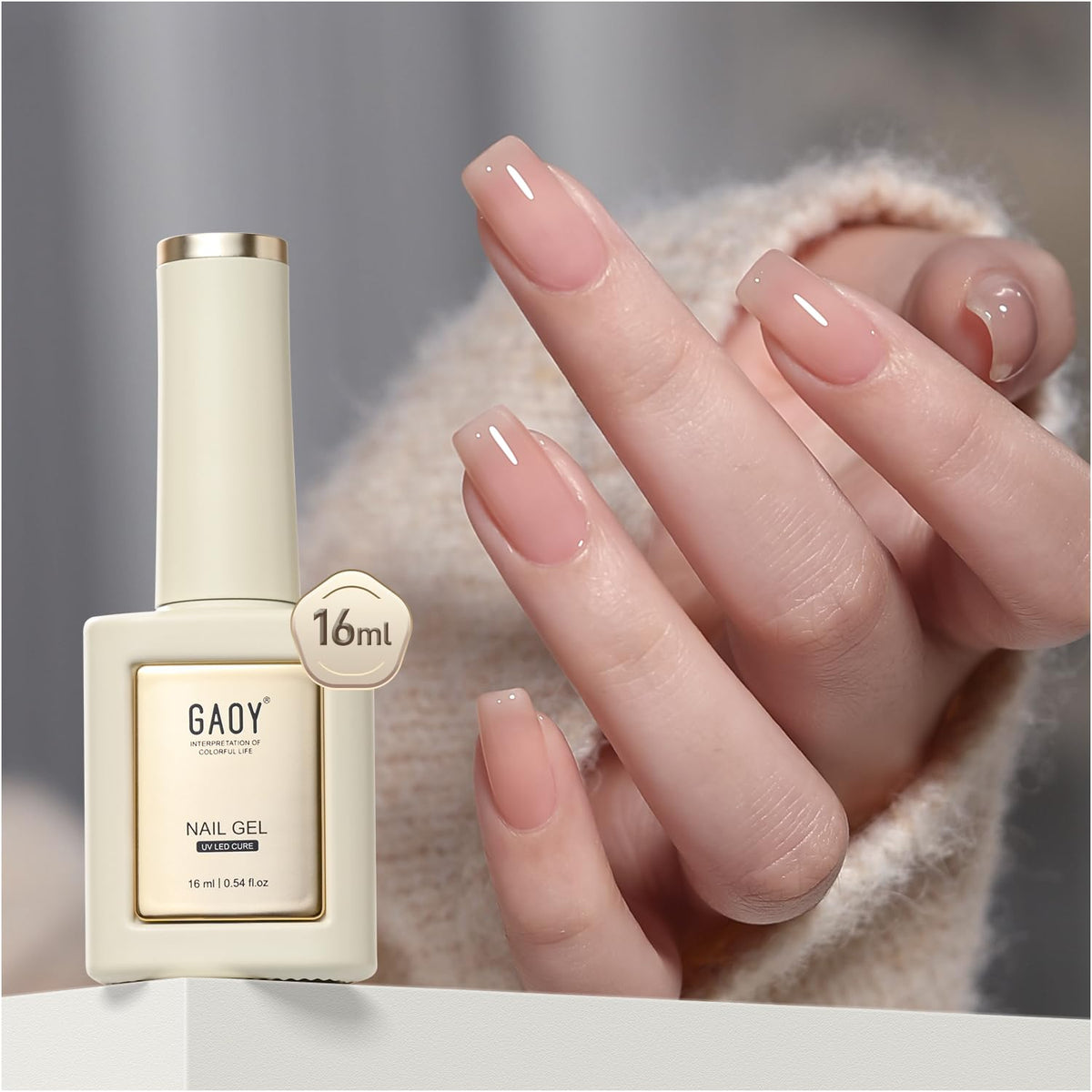GAOY Nude Jelly Gel en botella de 16 ml para acabado natural construyendo capas.