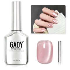 GAOY gel ojo-gato translúcido rosa ofrece brillo duradero para uñas.