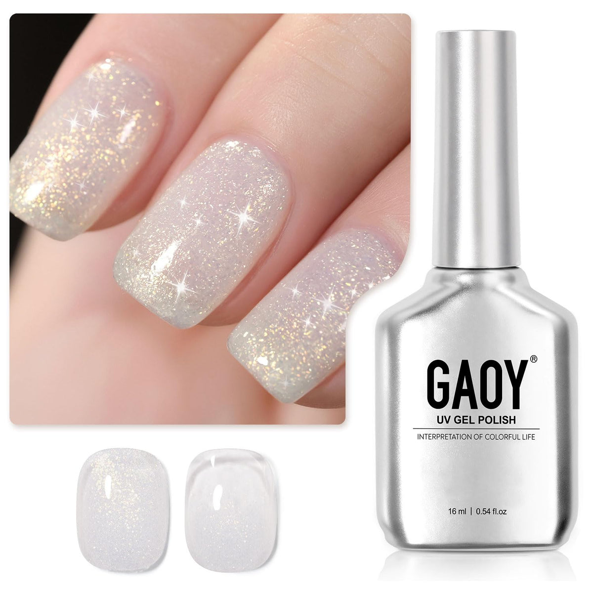 GAOY gel translúcido en botella, brillo atractivo para manicura casera.