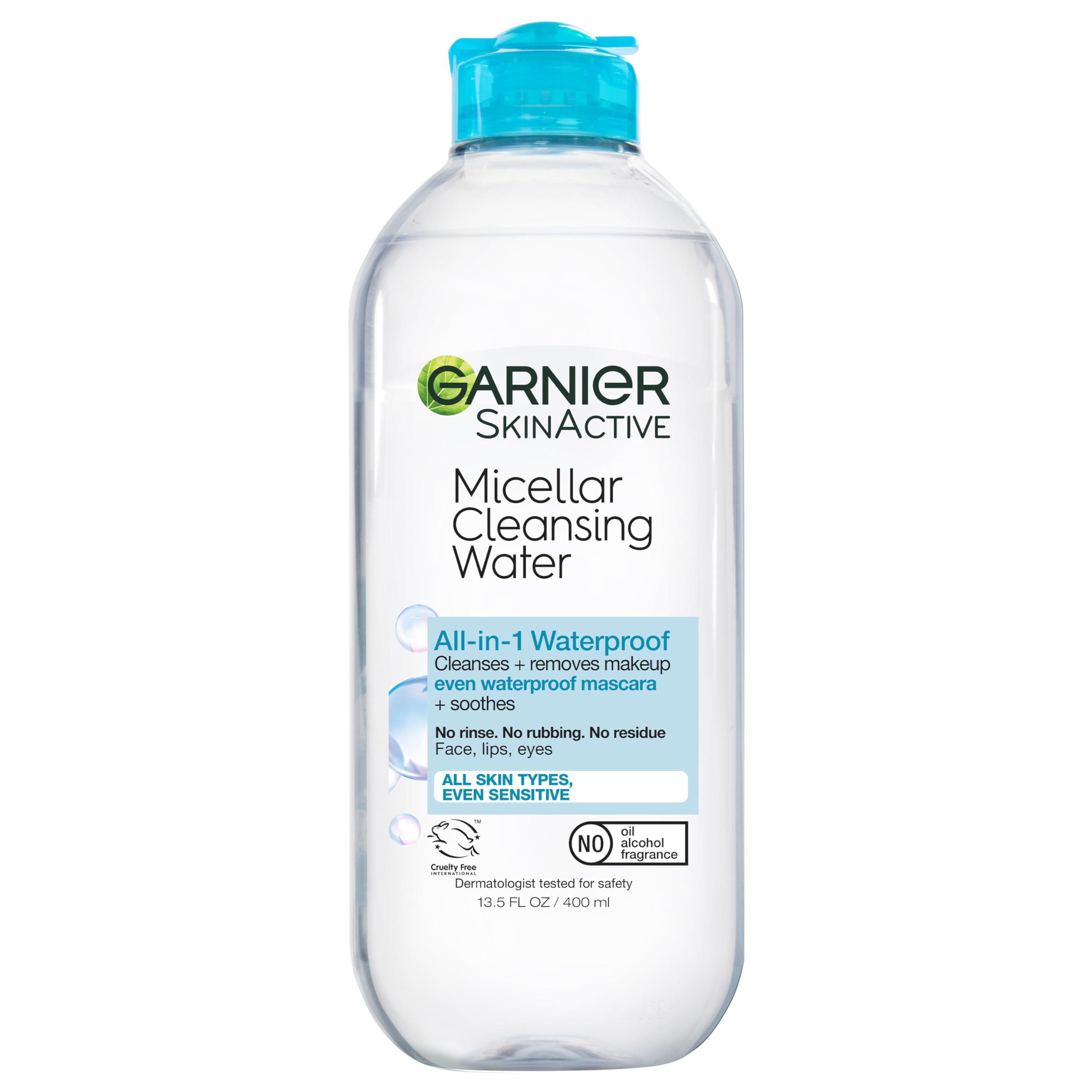 Garnier Agua micelar desmaquillante para maquillaje impermeable, suave con ojos sensibles.