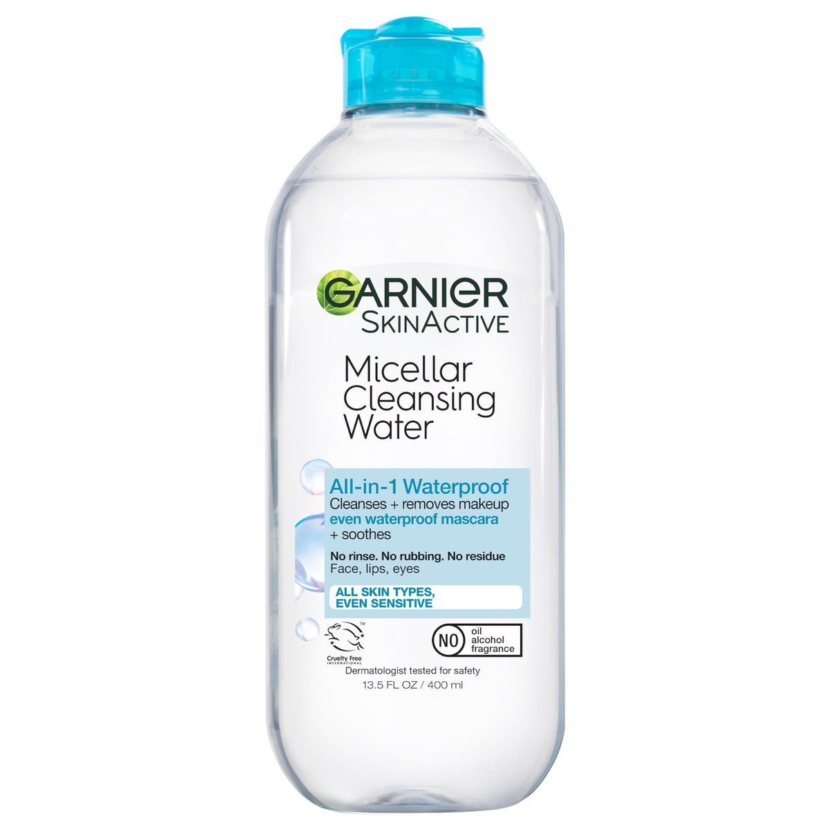 Garnier Agua micelar desmaquillante para maquillaje impermeable, suave con ojos sensibles.