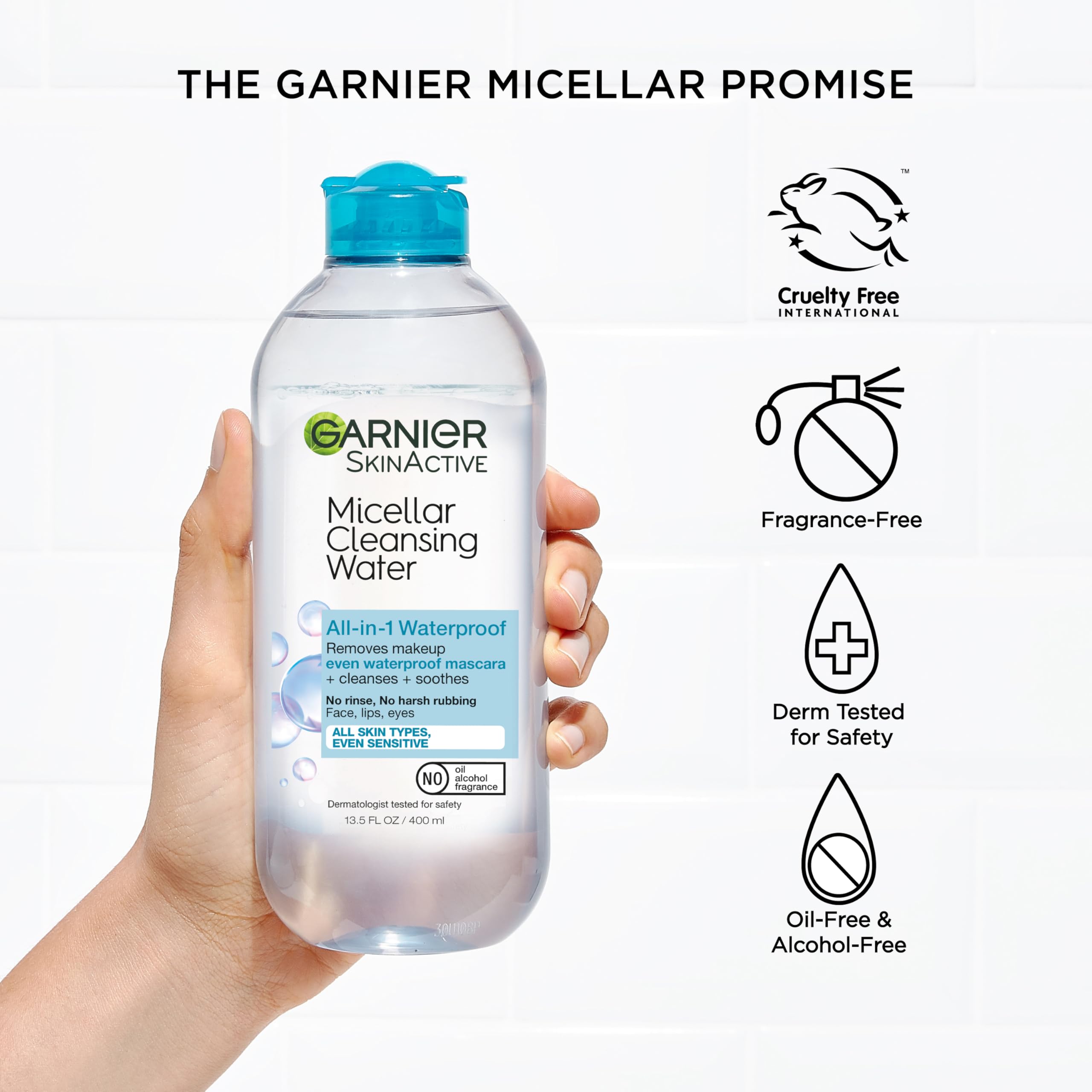 Garnier Piel sensible con fórmula suave, libre de alcohol y fragancia.