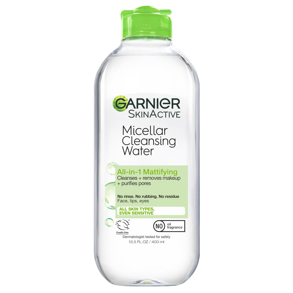 Garnier: botella de agua micelar para piel grasa, limpieza mate sin enjuague