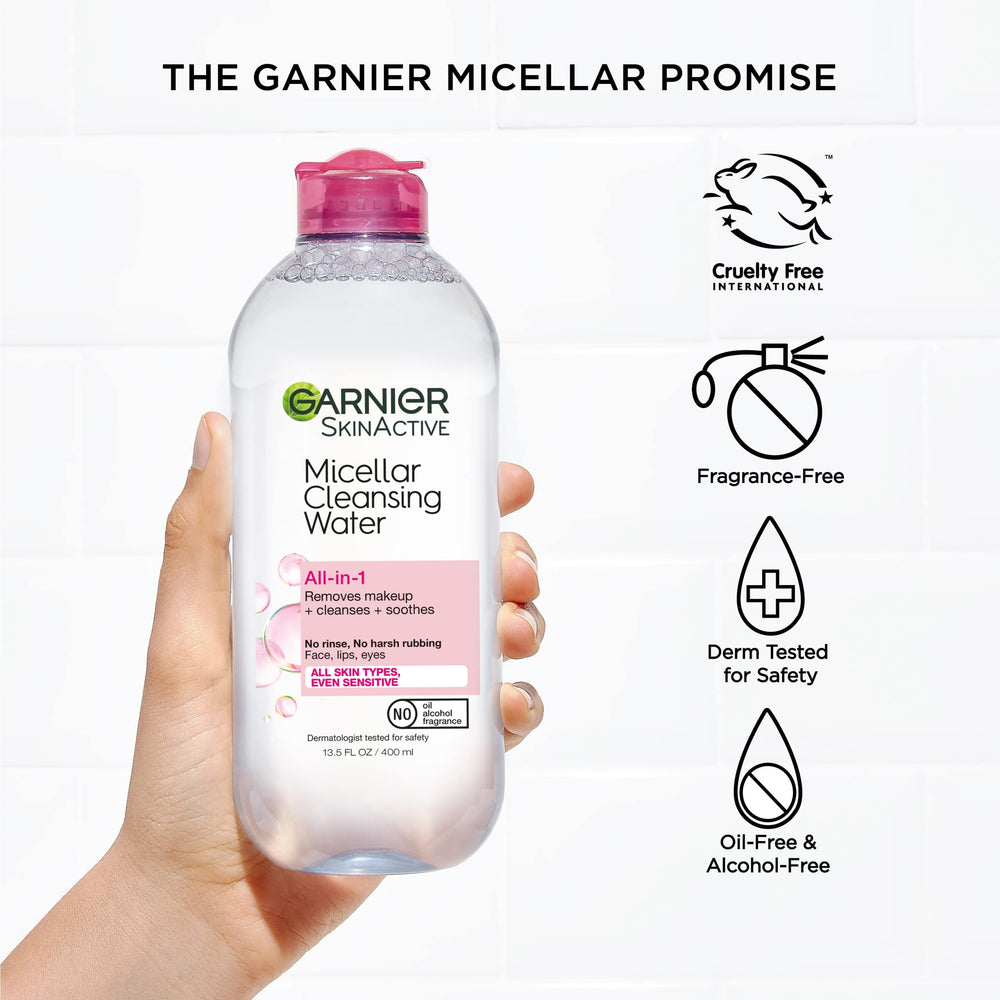Garnier Agua Micelar apta para piel sensible y uso diario.