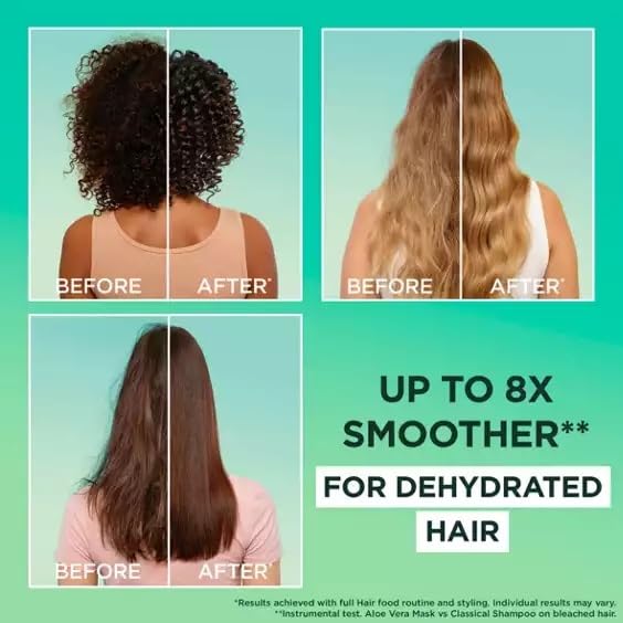 Garnier Fructis Aloe Vera Hair Food, aplicación para cabello que hidrata cuero cabelludo y puntas.