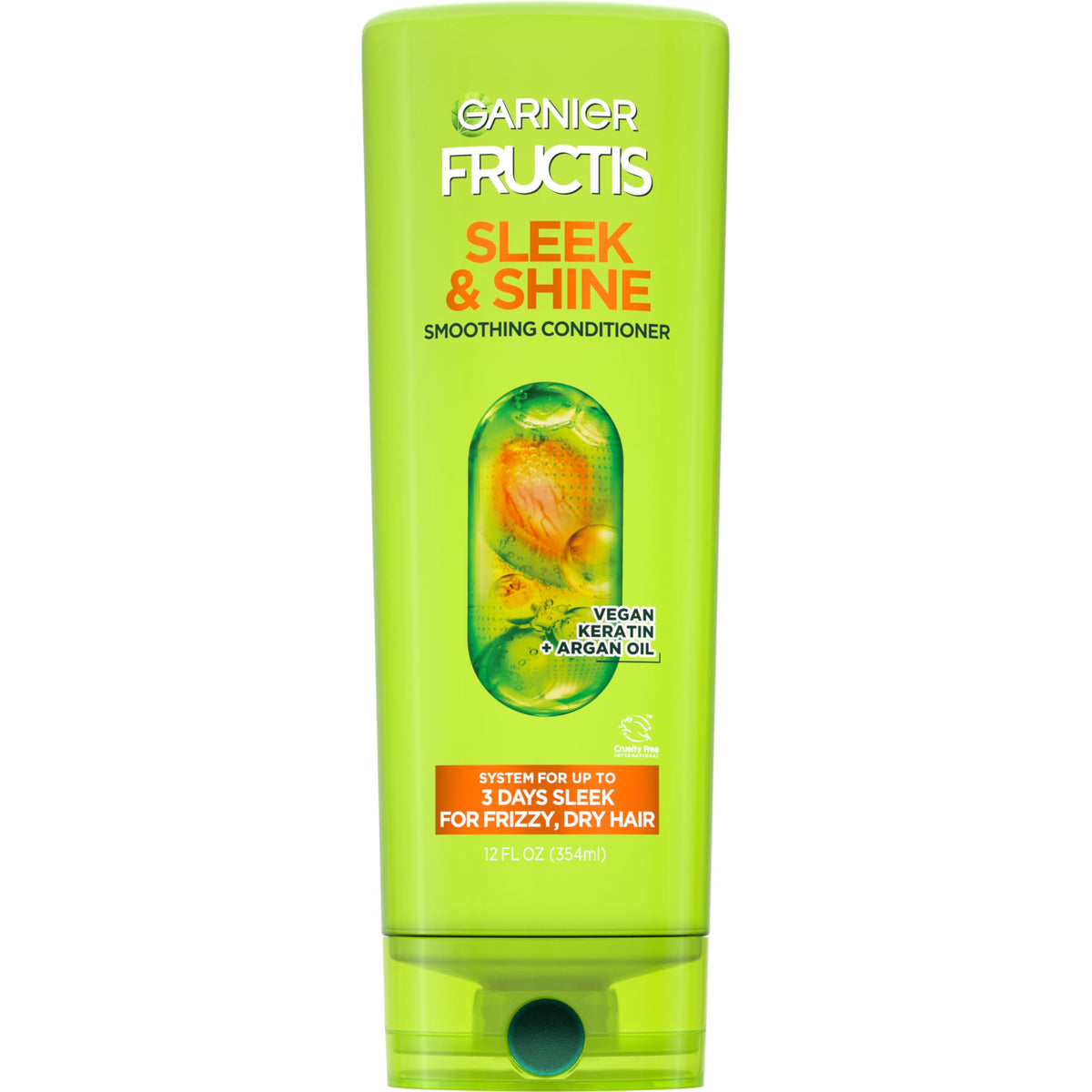 Garnier Fructis Condicionador en botella para cabello liso y brillo duradero.