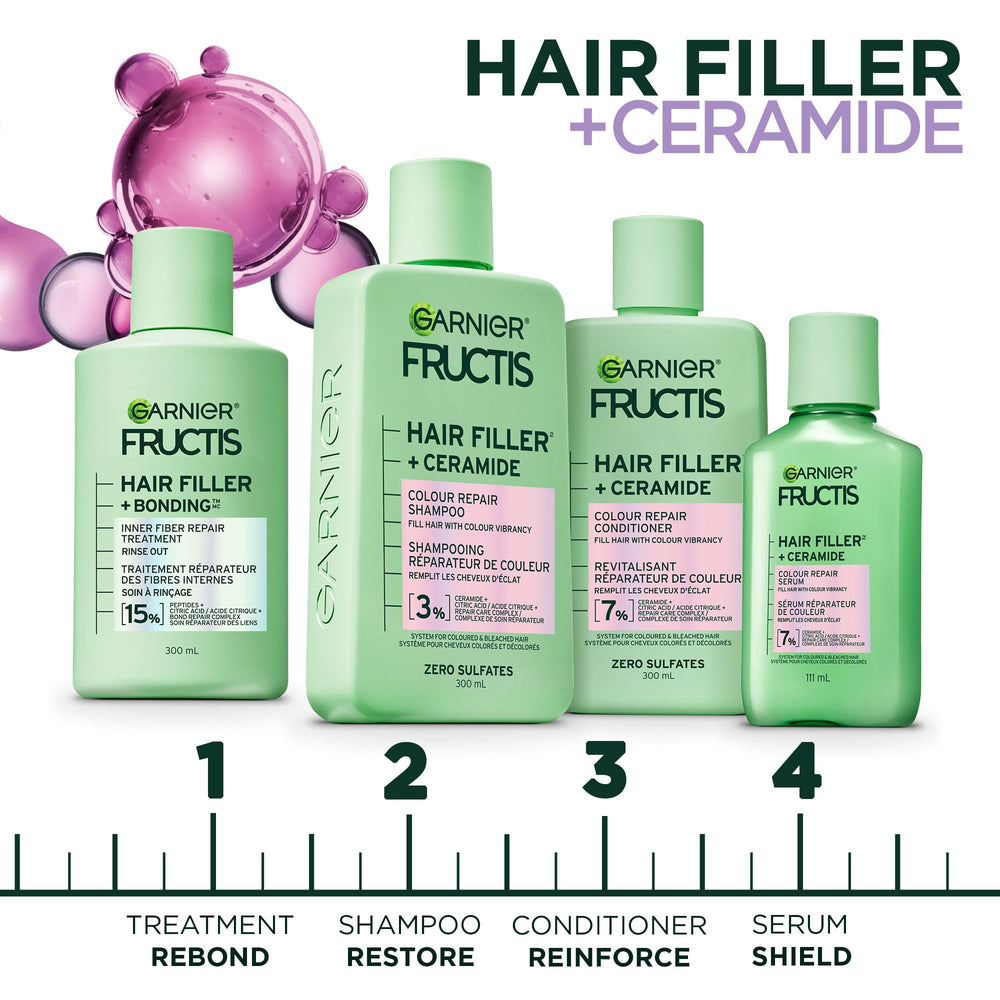 Cabello teñido con Hair Filler y Ceramida para color vibrante.