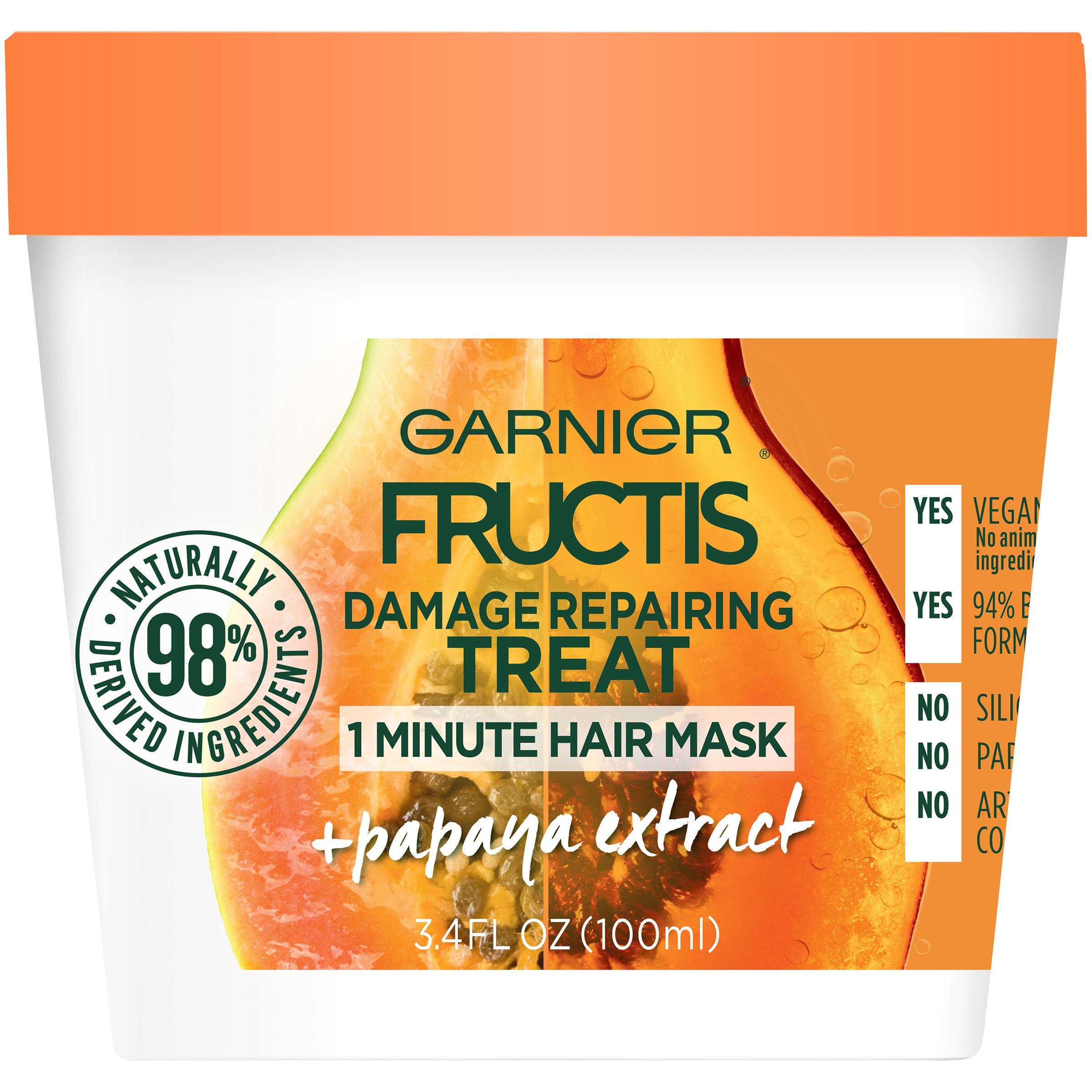Garnier Fructis mascarilla con papaya para reparación rápida del daño.