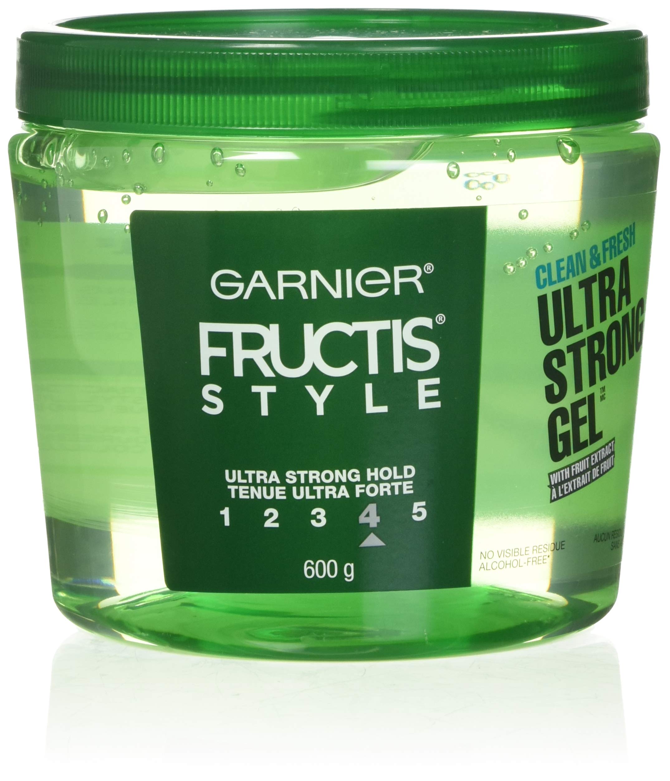Garnier Fructis Style Gel Ultra Firme con textura lisa para peinado duradero.