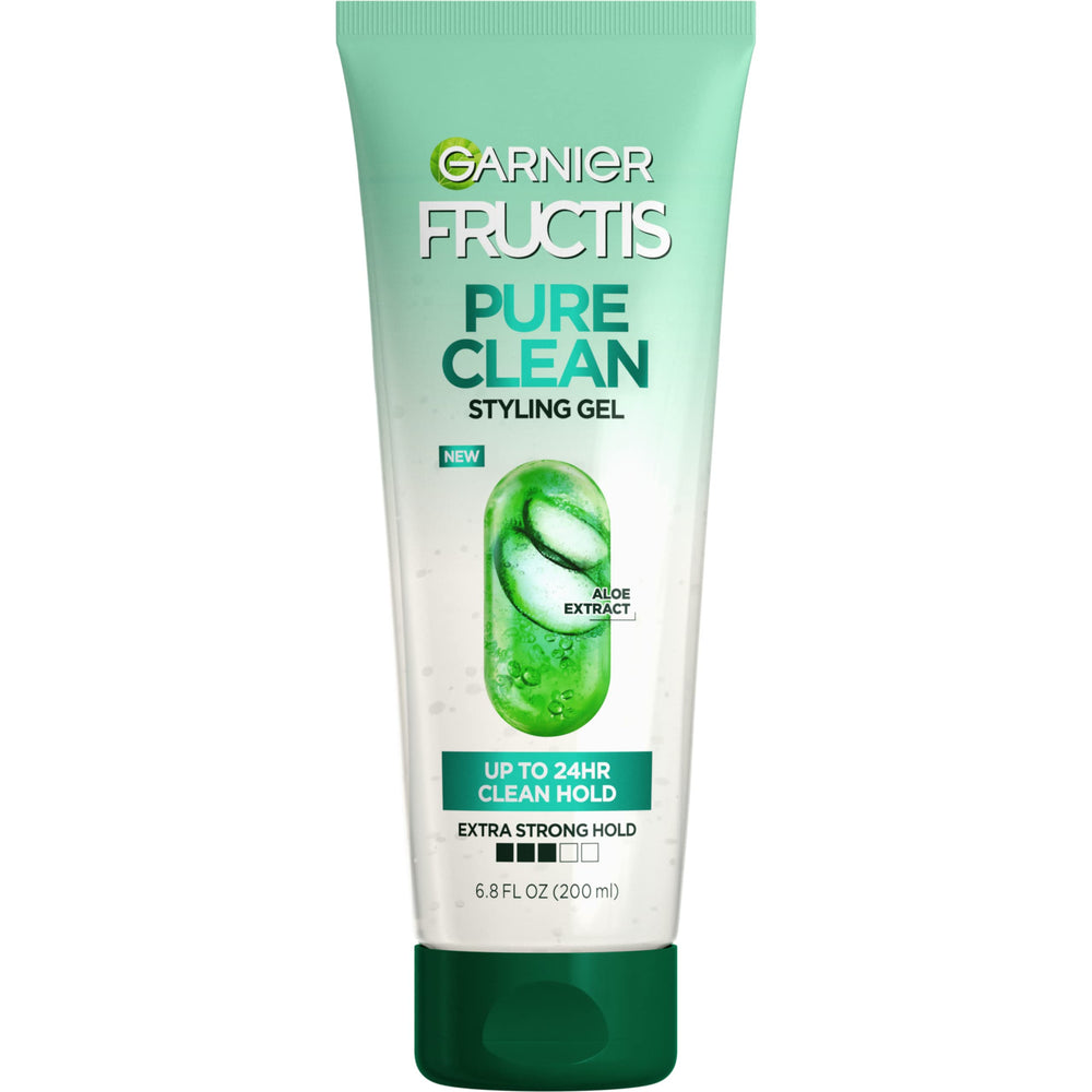 Garnier Fructis Style Pure Clean Gel: botella visible para un peinado con agarre firme todo el día.