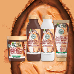 Garnier Fructis envase brillante que cuida el cabello rizado.