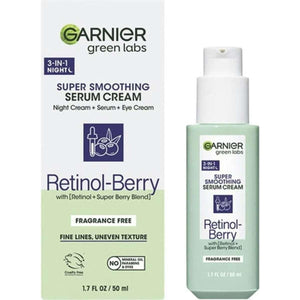 Garnier Green Labs Sérum 3 en 1 en bote, hidratación nocturna para piel suave.