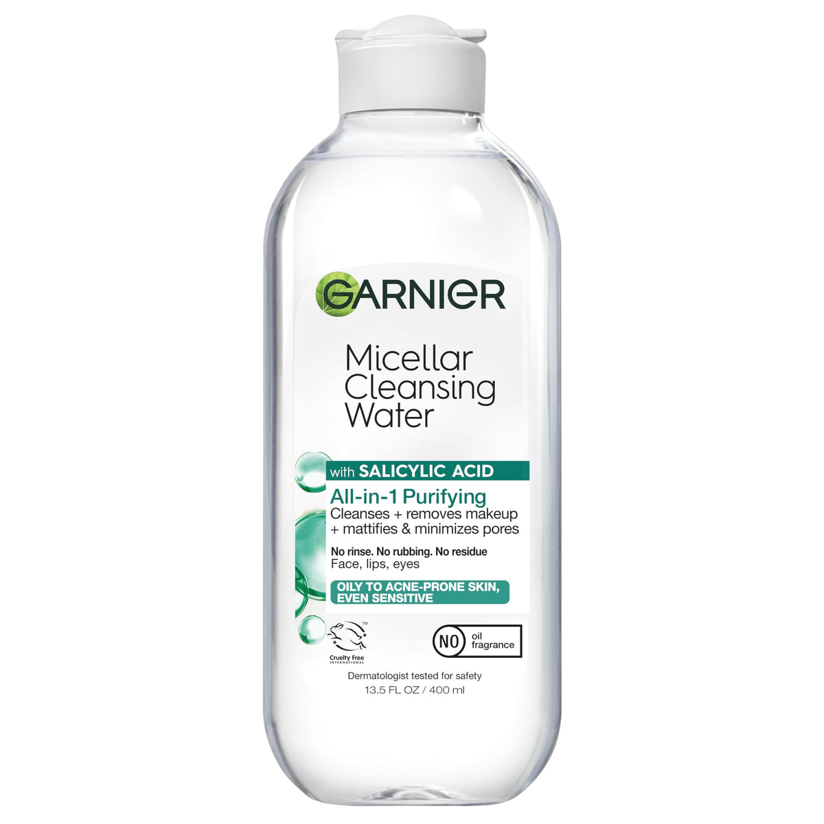 Garnier Agua Micelar con Ácido Salicílico: botella limpia y refrescante para uso diario