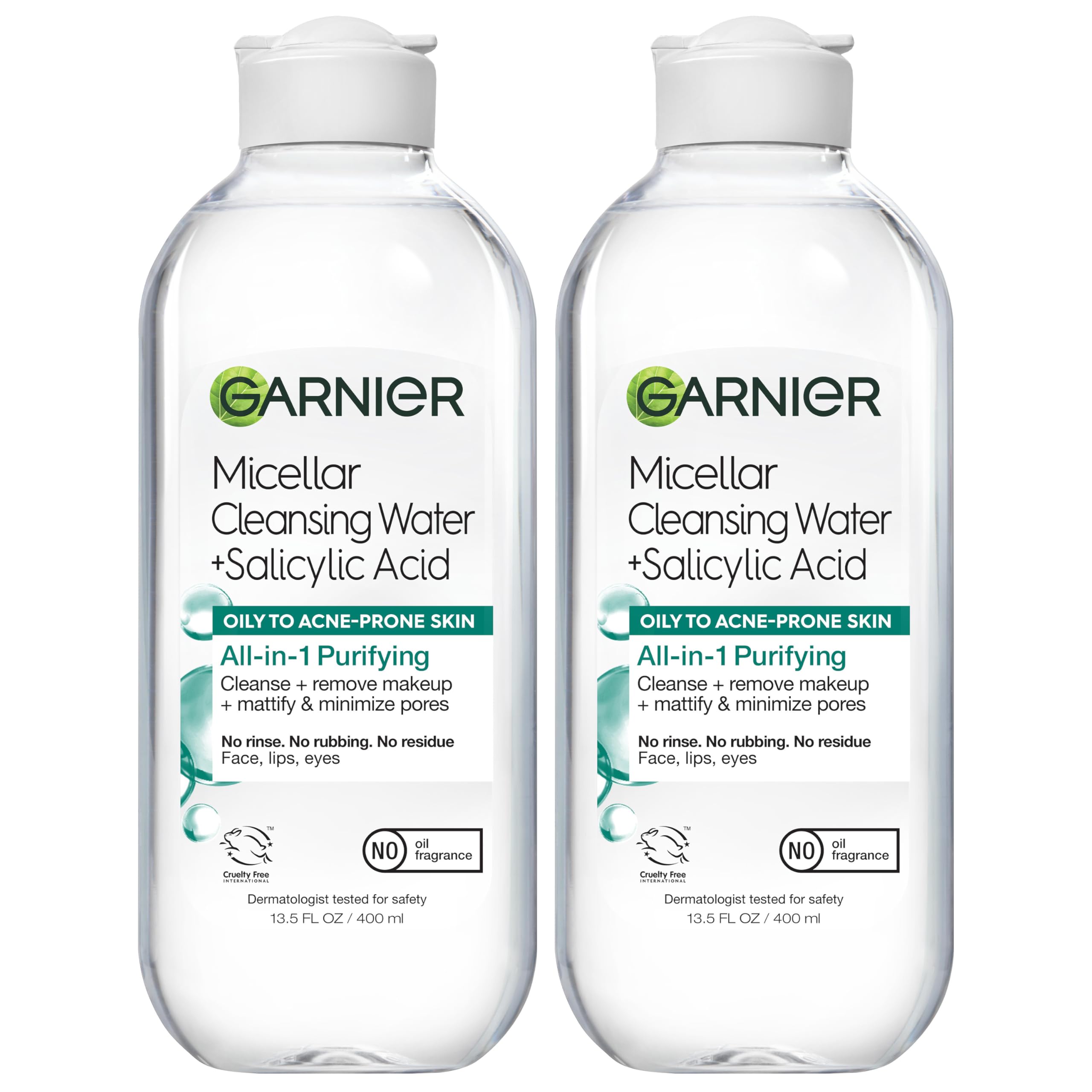 Garnier Micellar Agua con Salicílico, botella; limpieza rápida sin frotar.
