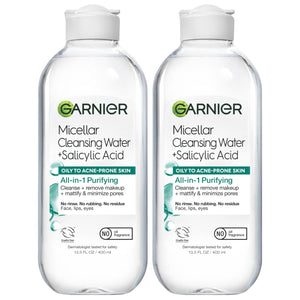 Garnier Micellar Agua con Salicílico, botella; limpieza rápida sin frotar.