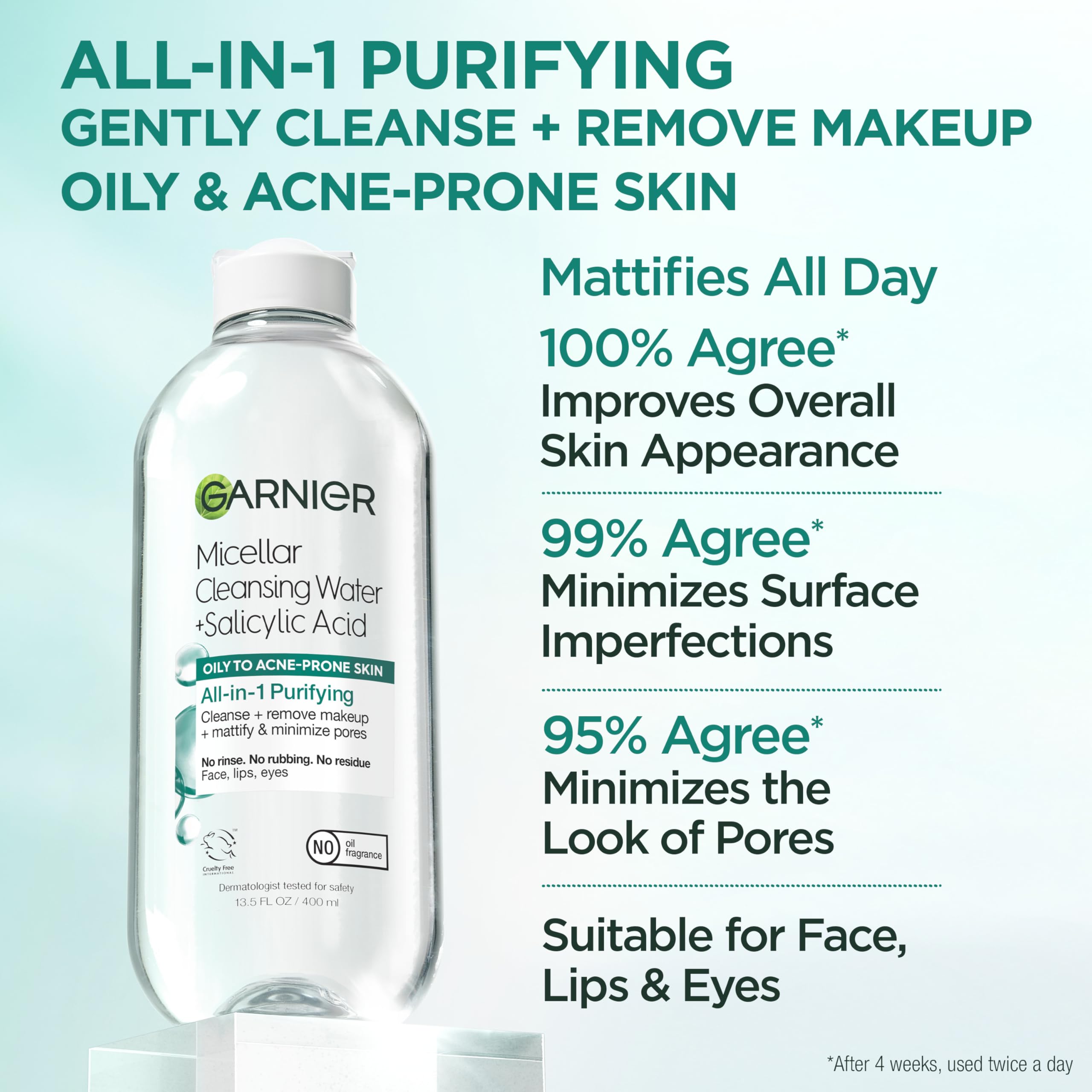 Garnier Micellar Agua con Salicílico piel mate durante todo el dia.