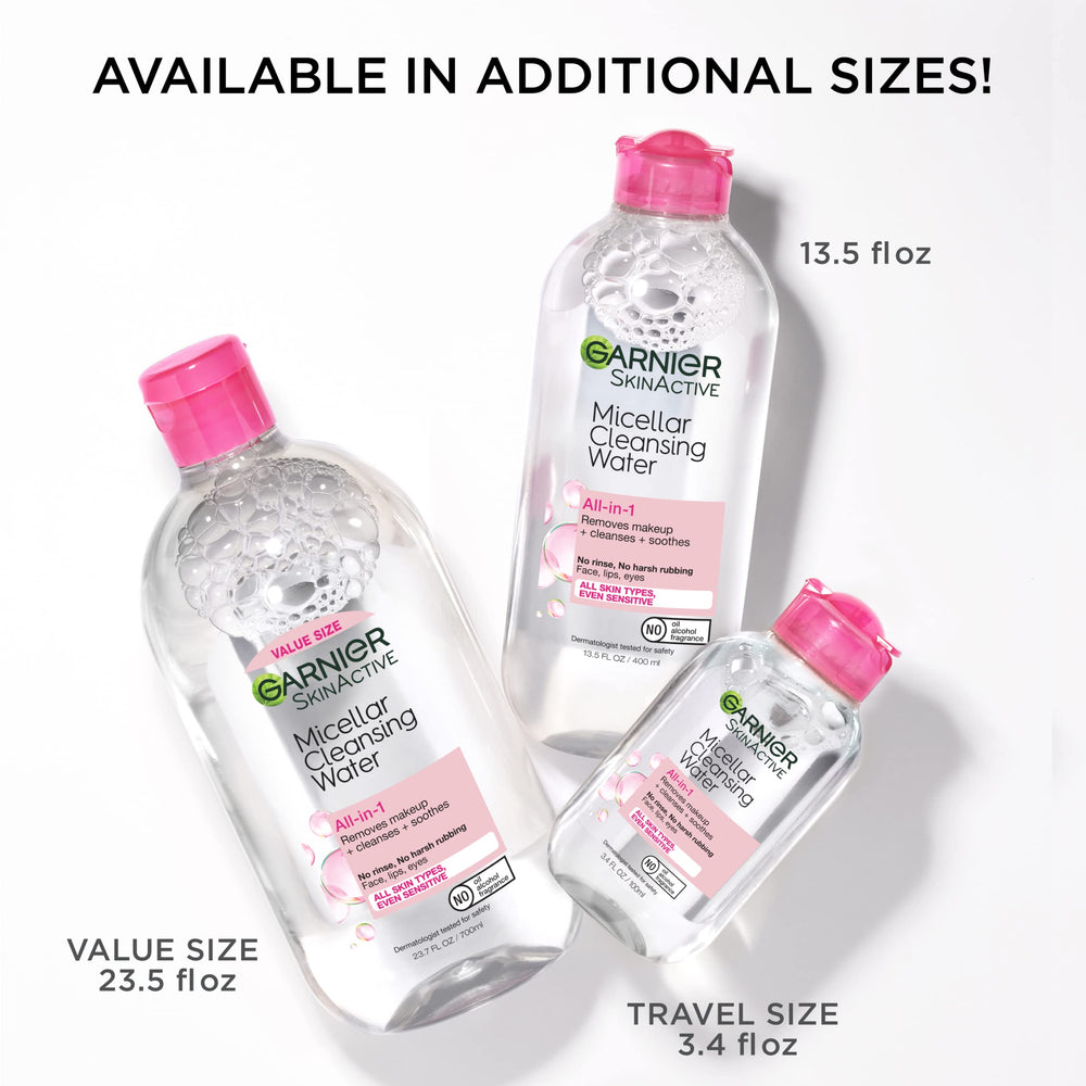 Garnier Agua Micelar probado dermatológicamente para uso diario.