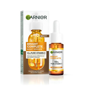 Garnier serum nocturno anti manchas, botella en primer plano para uso nocturno suave
