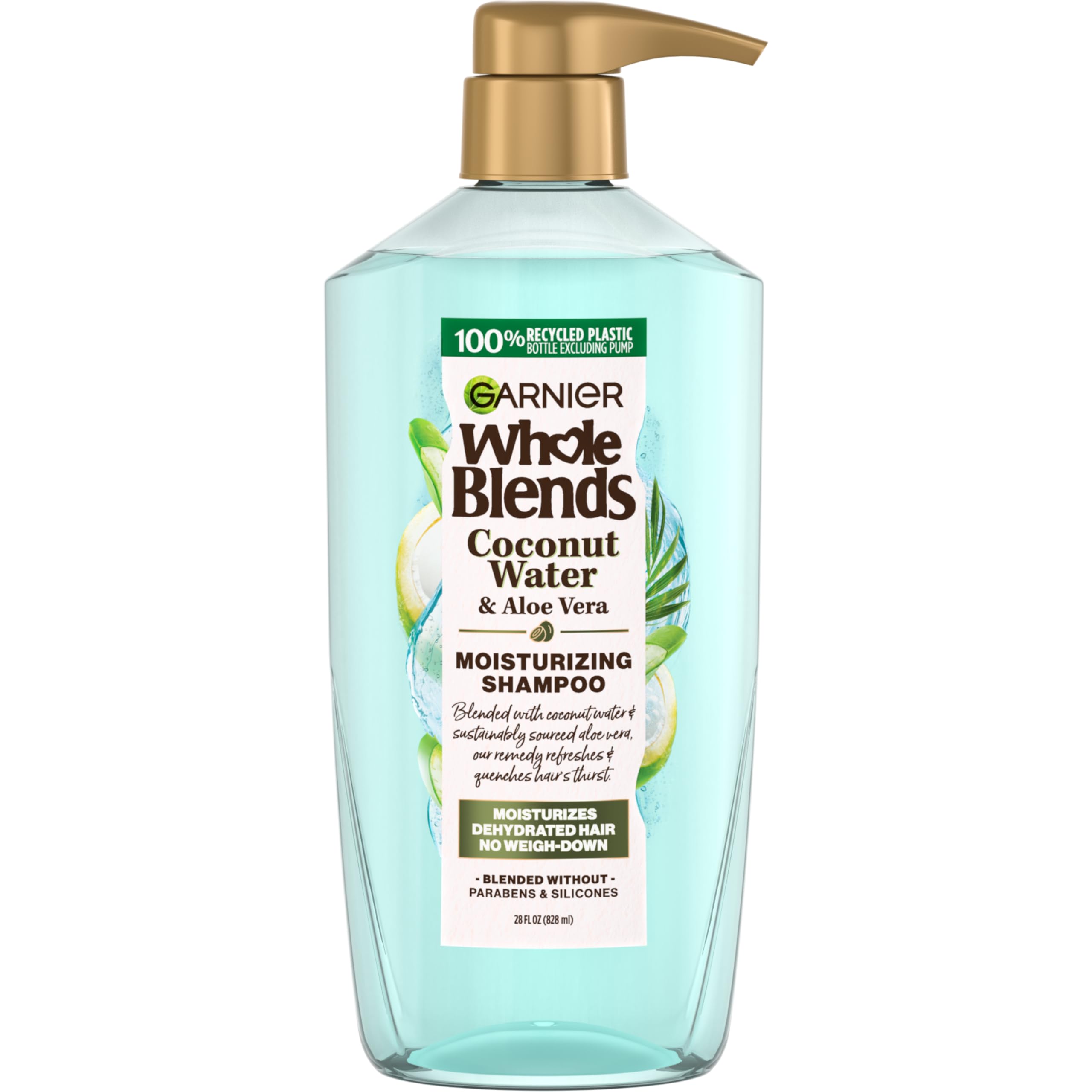 Garnier Whole Blends champú coco agua aloe en botella, limpieza suave para cabello normal