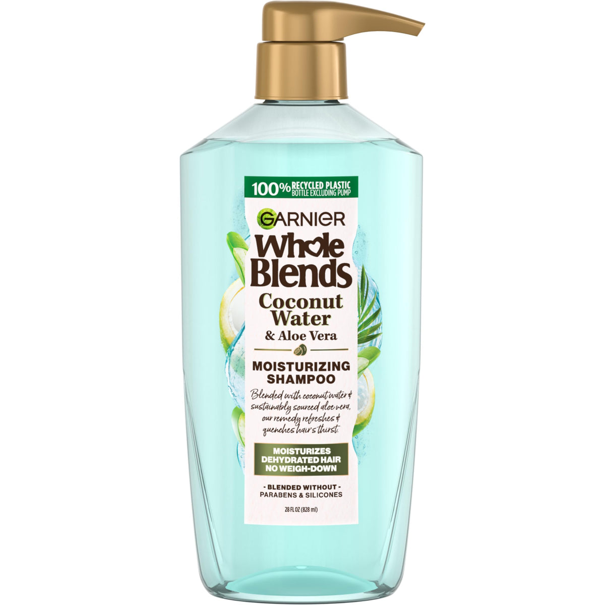 Garnier Whole Blends champú coco agua aloe en botella, limpieza suave para cabello normal