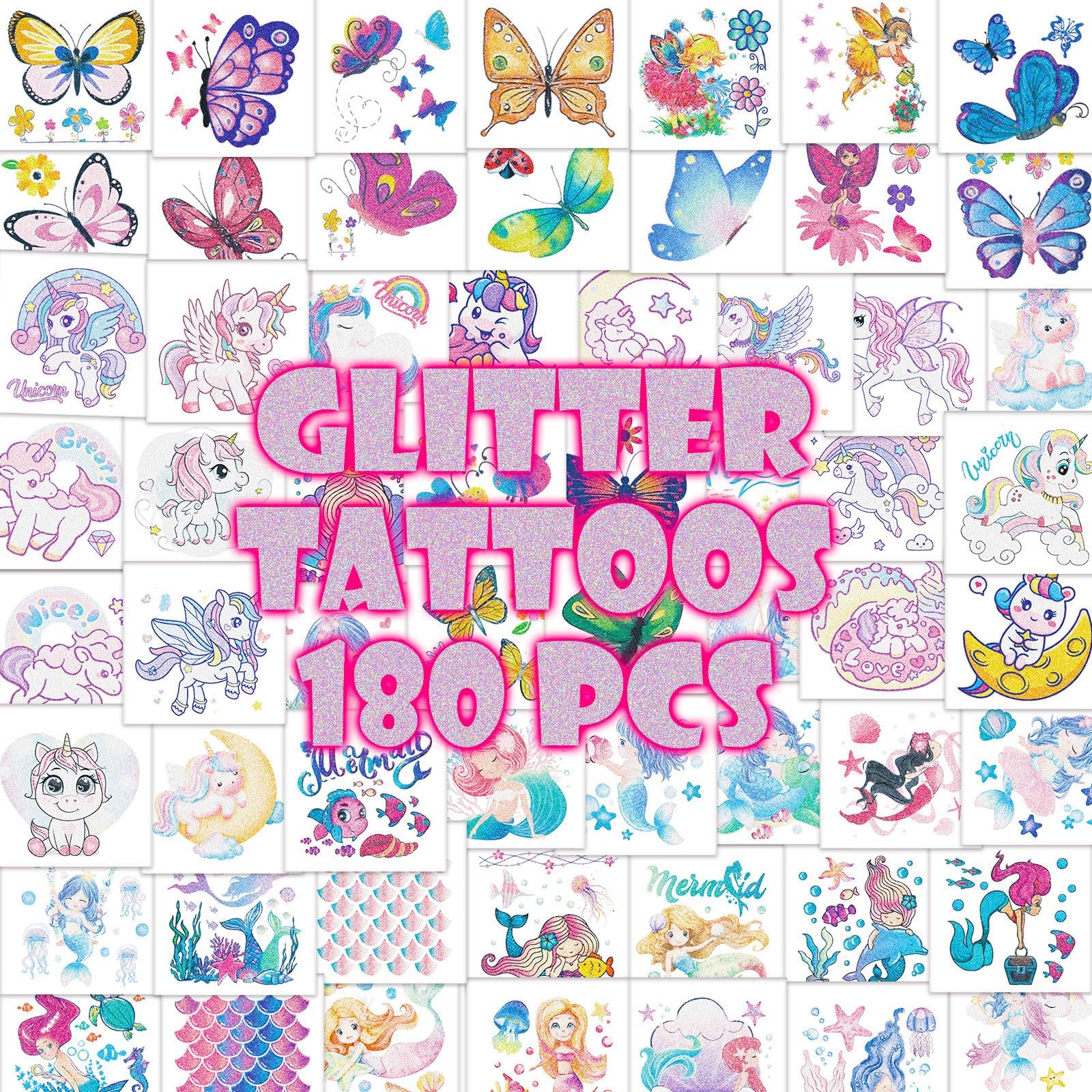 Tatuajes glitter Garsellen sirena-unicornio brillan para fiestas.