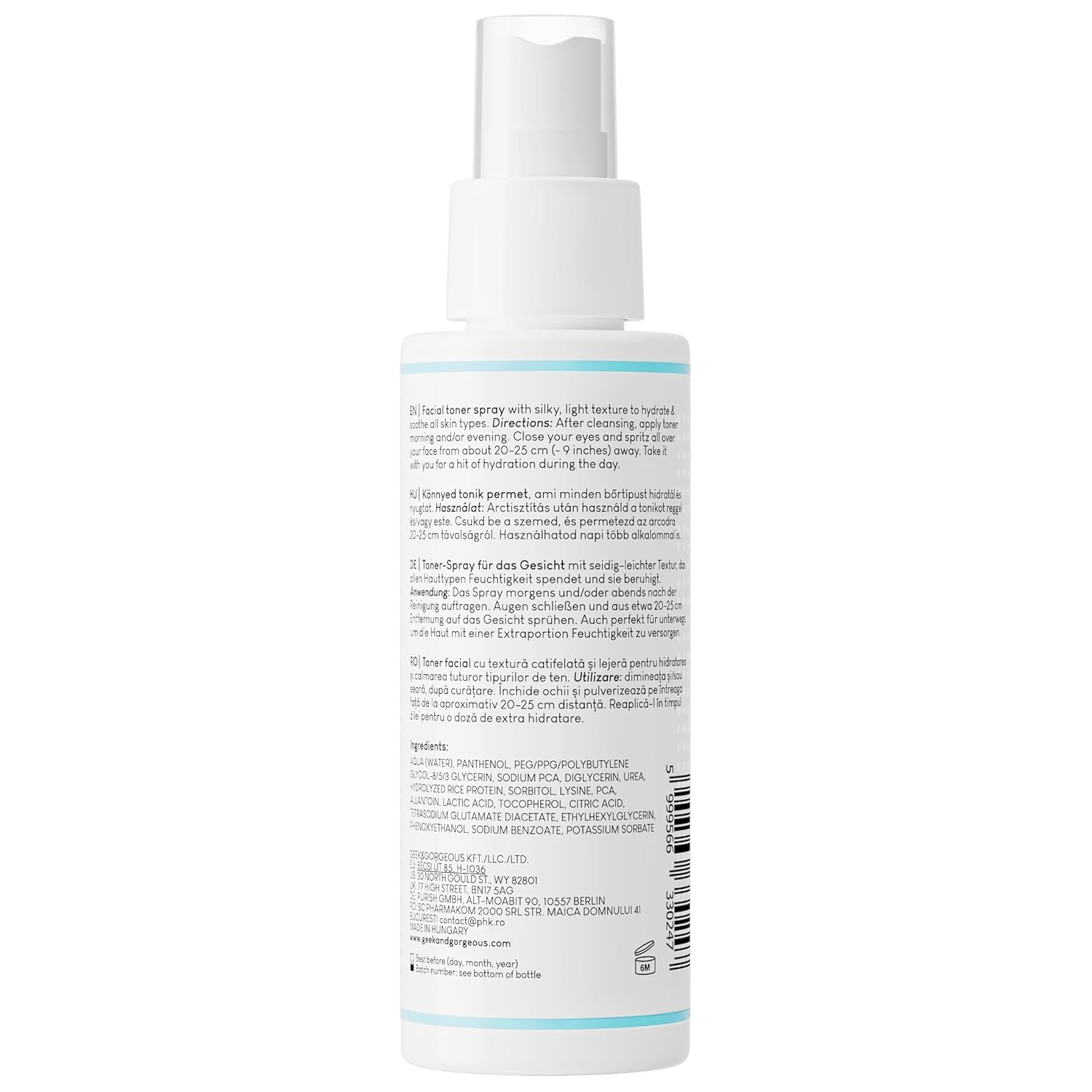 Geek & Gorgeous Liquid Hydration Toner en atomizador para uso diario.