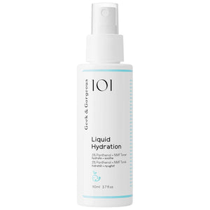 Geek & Gorgeous Liquid Hydration Toner en botella con spray para hidratación rápida.