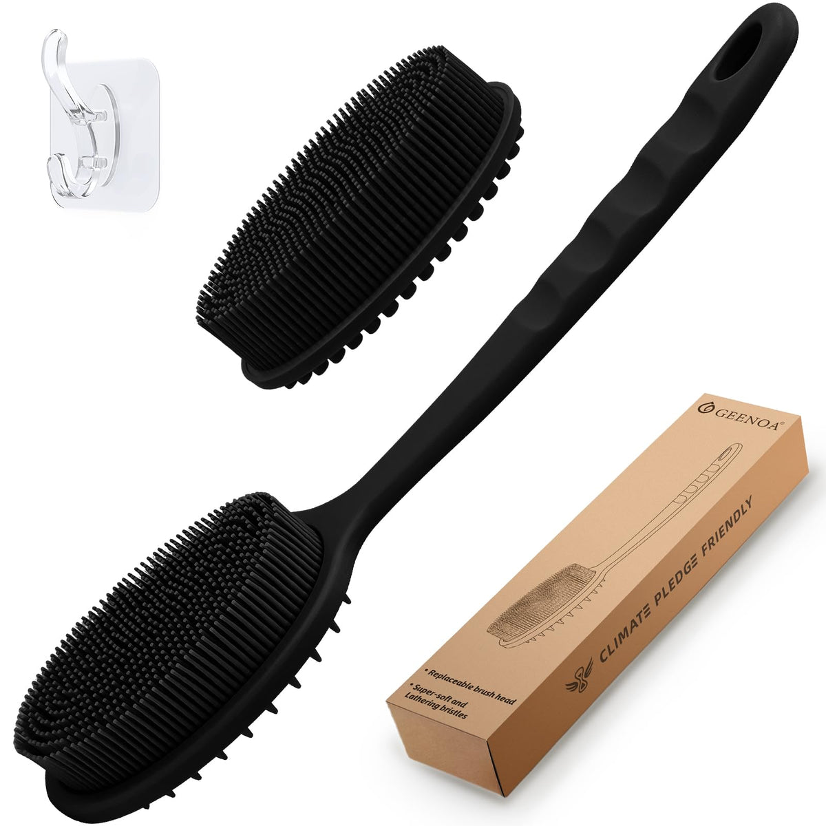 GEENOA brocha-dorso-silicona-mango-ergonómico para limpieza suave y cómoda.