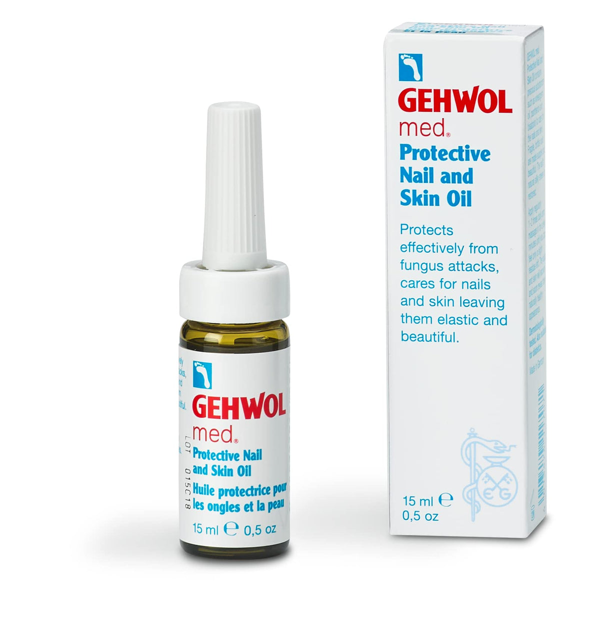 Gehwol Med Protective Nail & Skin Oil: envase de 15 ml para uso diario suave.