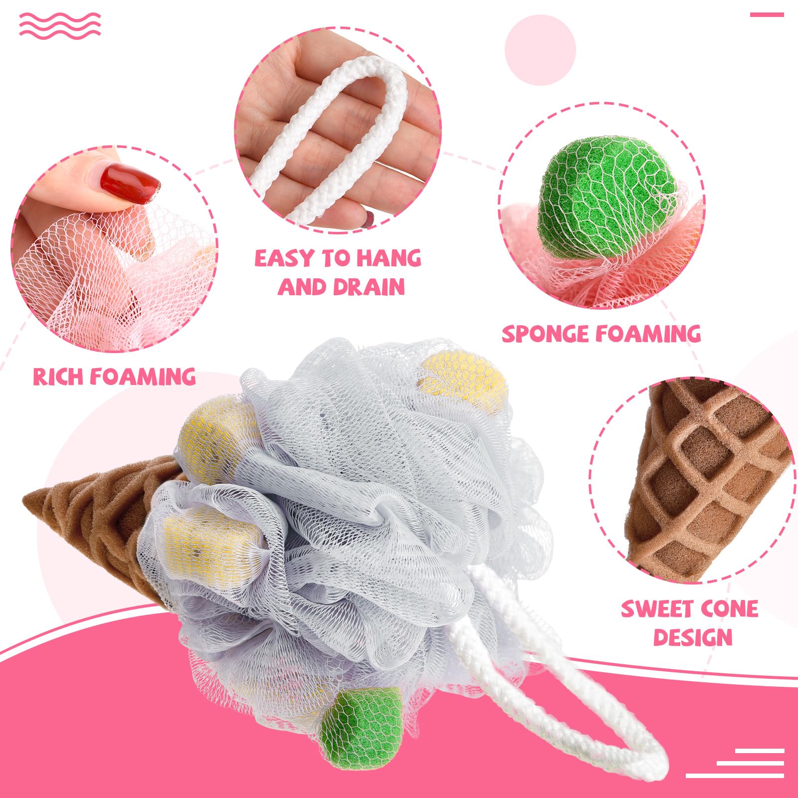 Geiserailie esponja baño helado, base suave y exfoliante superior de plástico para limpieza eficaz.