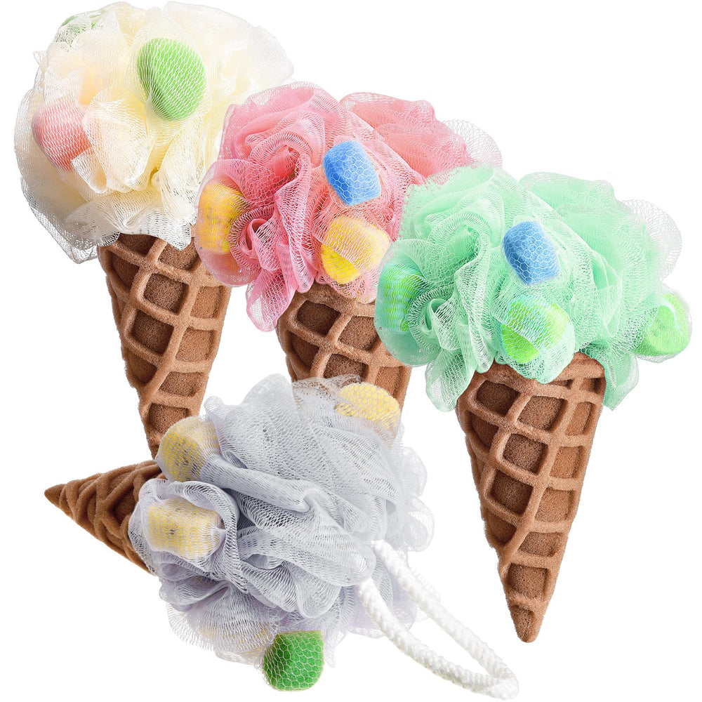 Geiserailie esponja baño helado con cono colorido, ideal para hacer la hora del baño divertida.