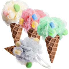 Geiserailie esponja baño helado con cono colorido, ideal para hacer la hora del baño divertida.