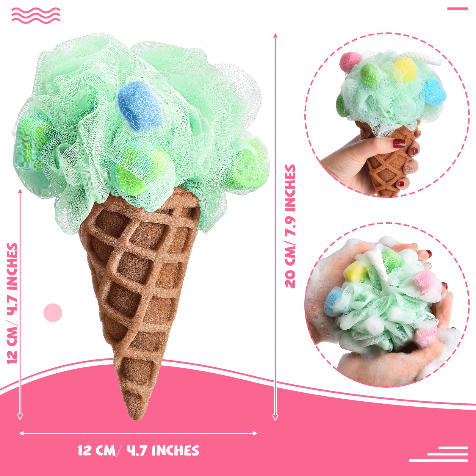 Geiserailie esponja helado con cono colorido, estimula juego y higiene suave para niños.