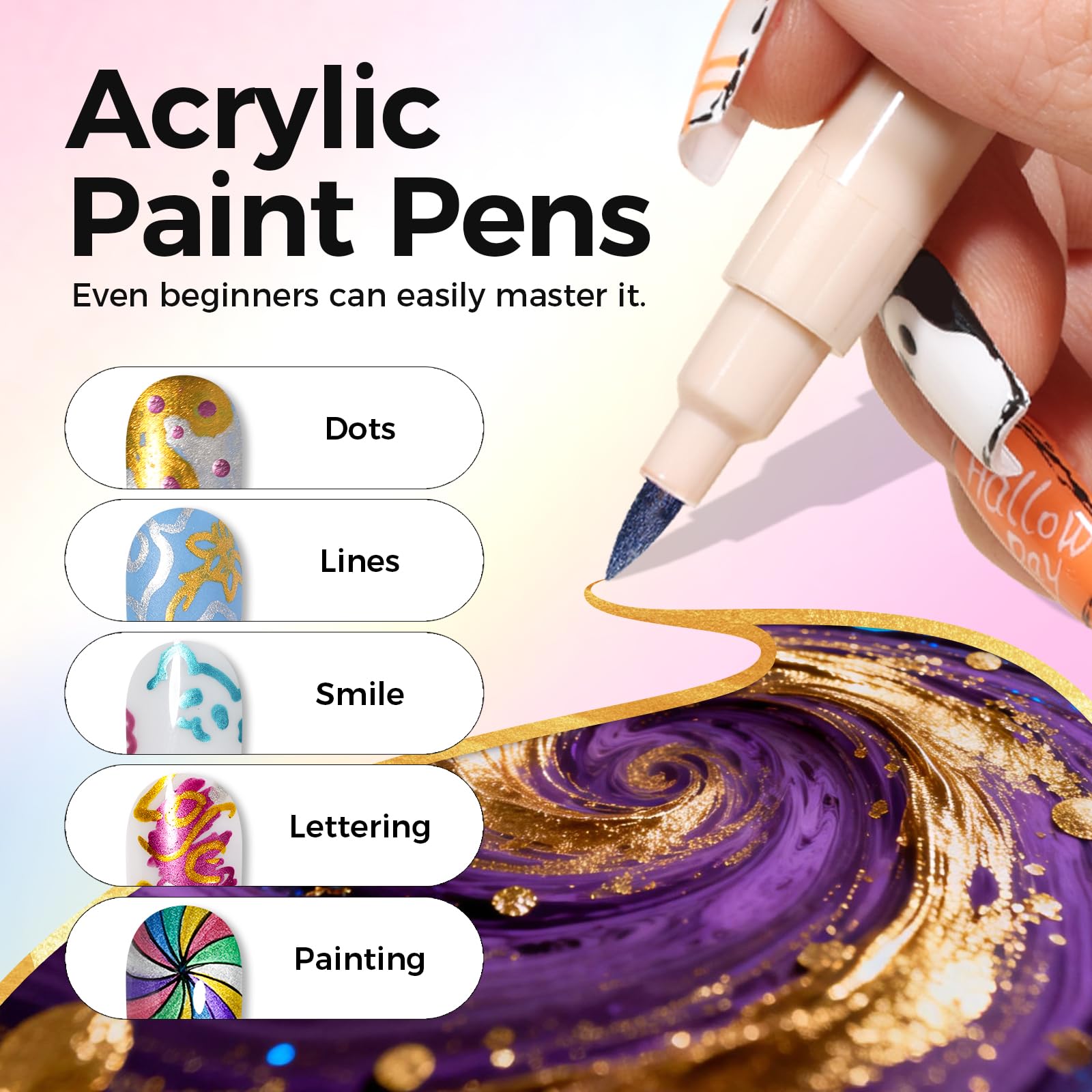 GELLAKTIK lapices uñas, delineado y punteado para decoraciones creativas.