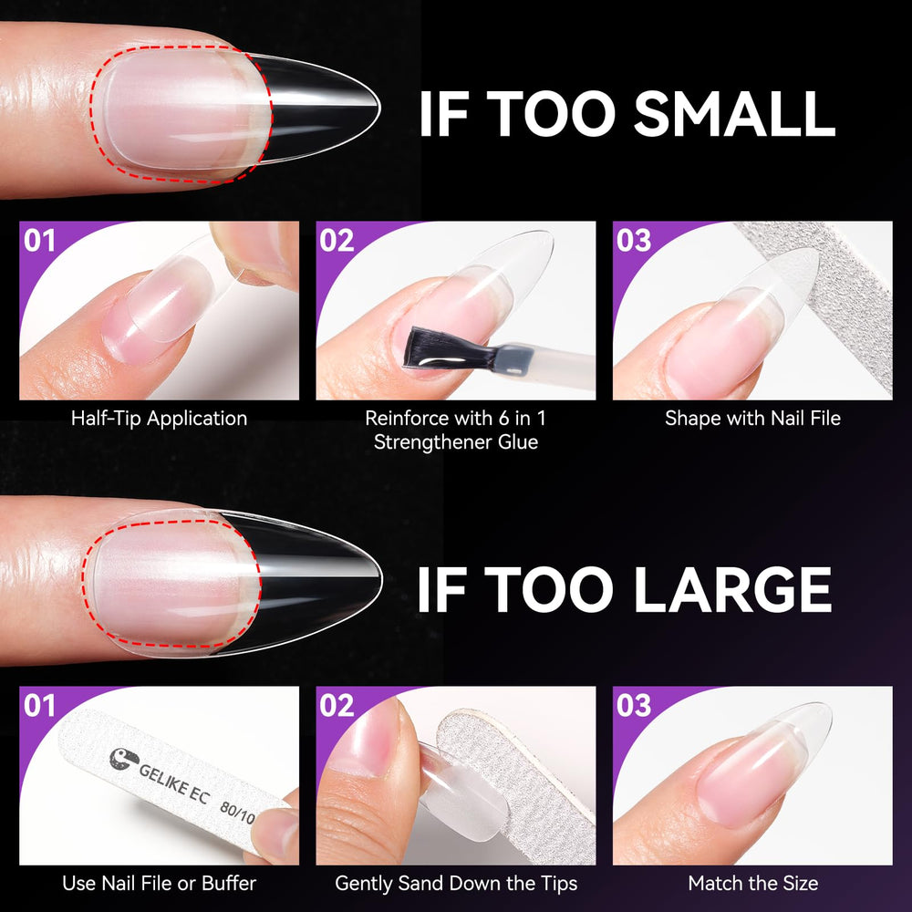 Gelike EC tips uñas almendra 12 tamaños para ajuste perfecto