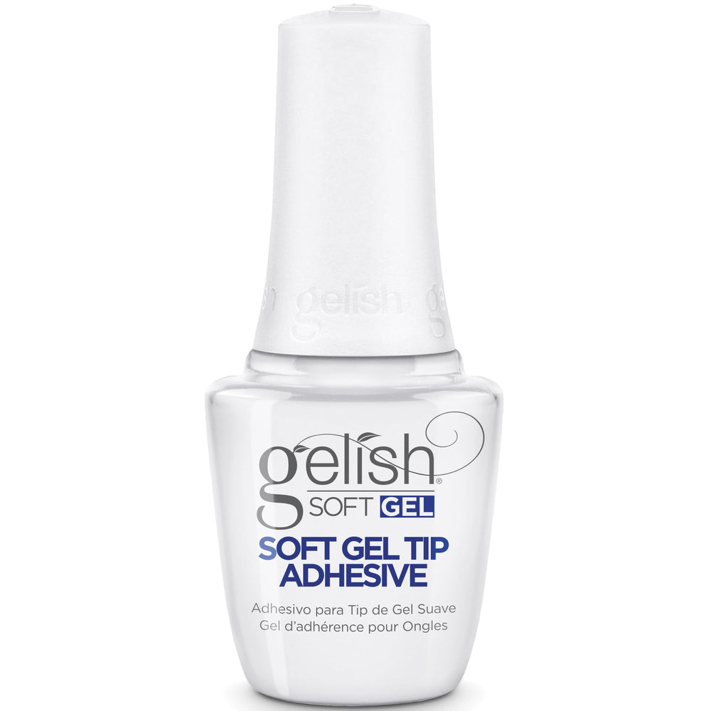 Gelish adhesivo para tips de gel suave en botella de 15 mL, fijación segura.