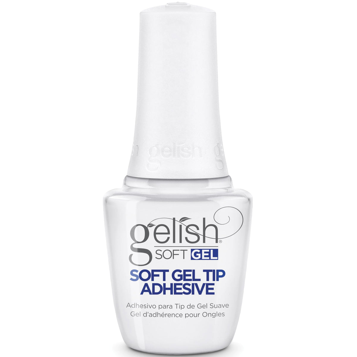 Gelish adhesivo para tips de gel suave en botella de 15 mL, fijación segura.