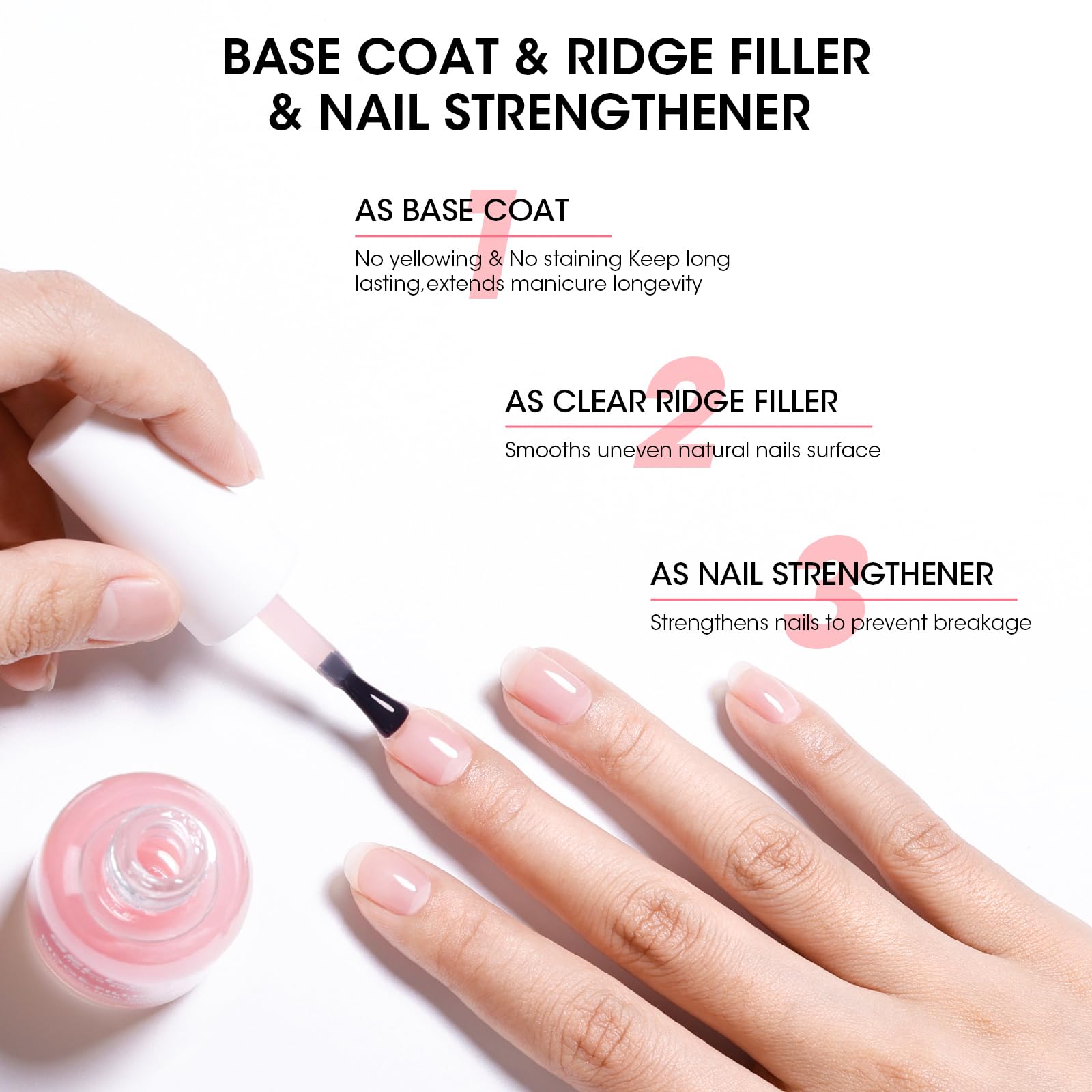GELLEN acabado transparente rosado natural protege uñas sin teñir.