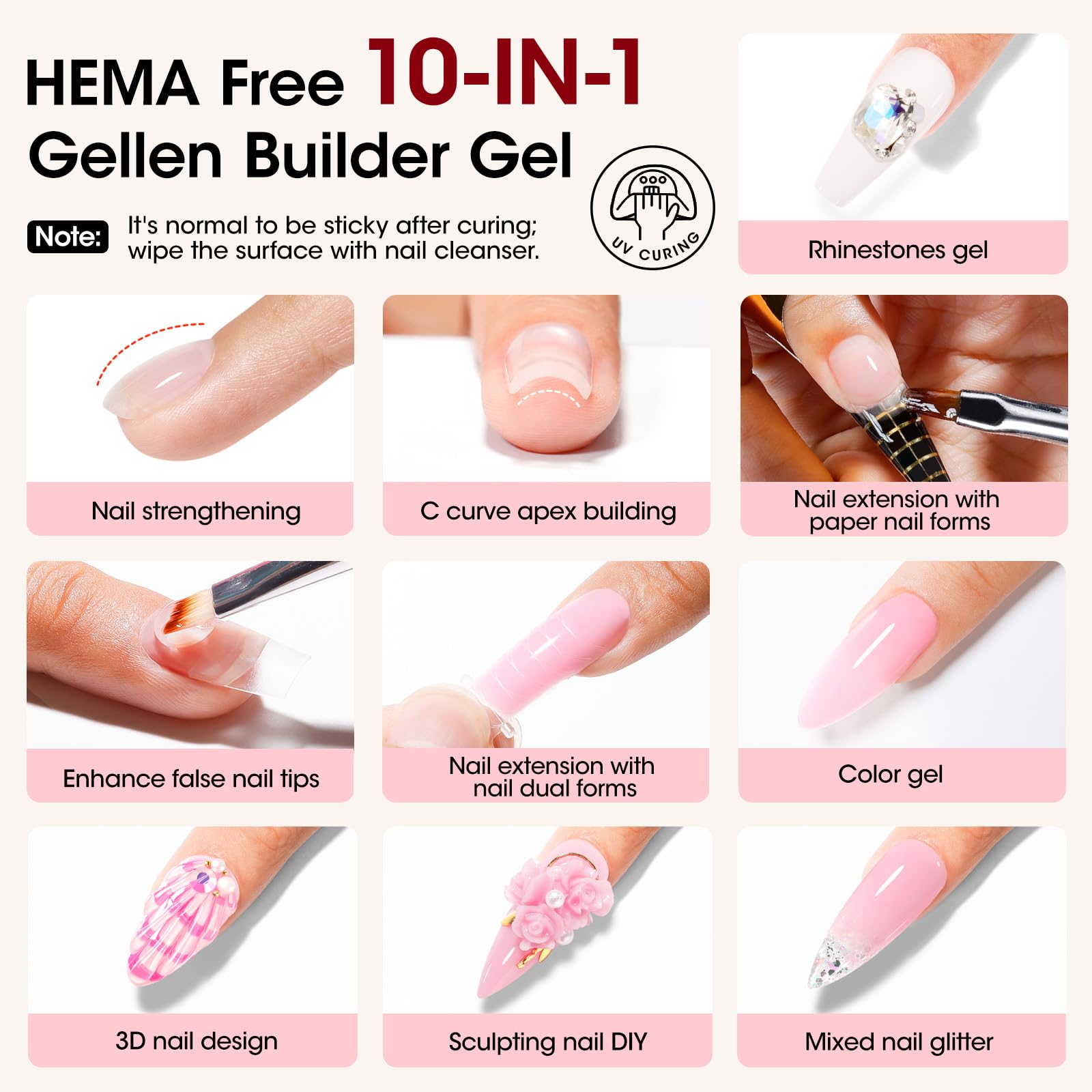 Gellen Builder Gel rosa translúcido para uñas delicadas y creativas