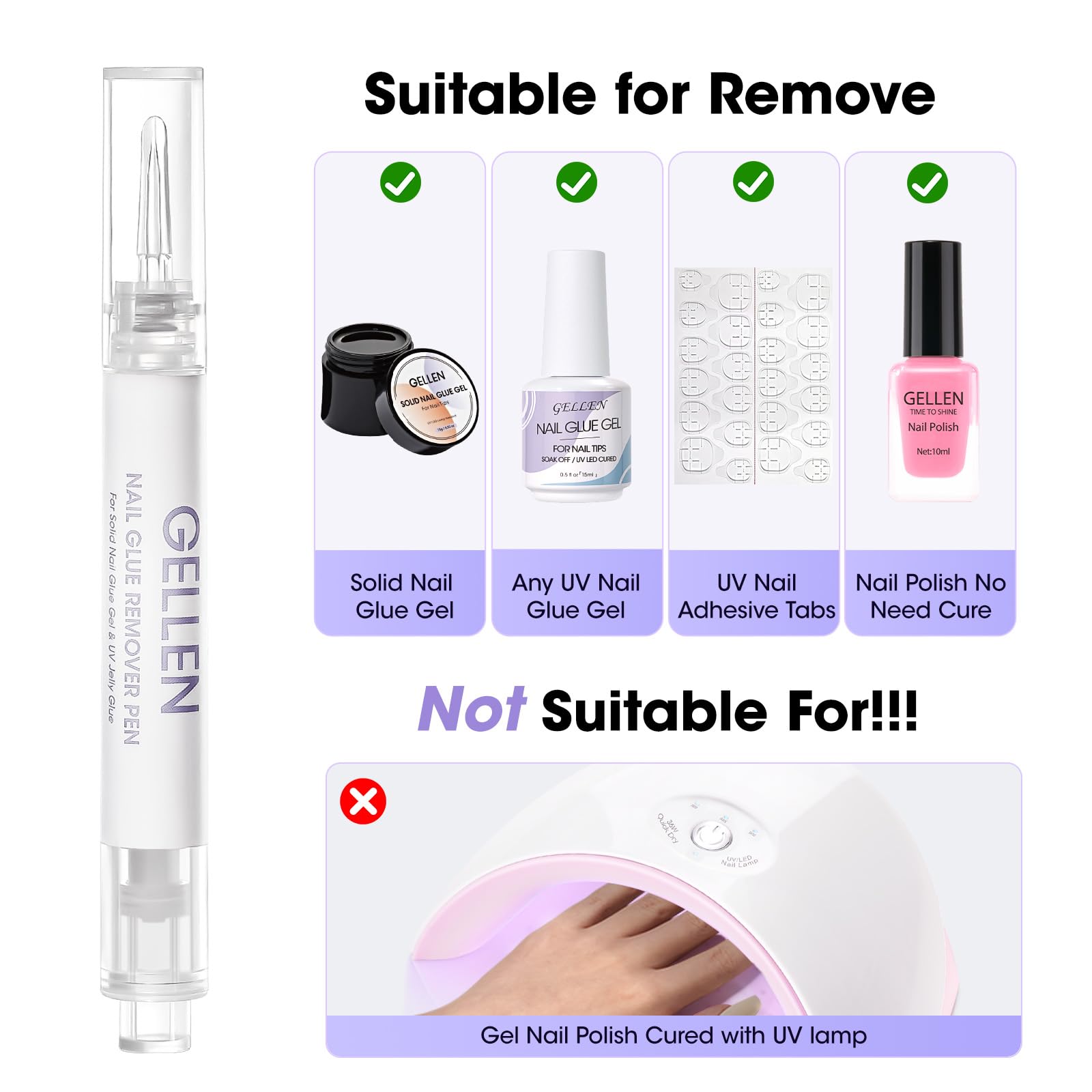 GELLEN eliminación de pegamento UV/gel de uñas para retirada rápida.