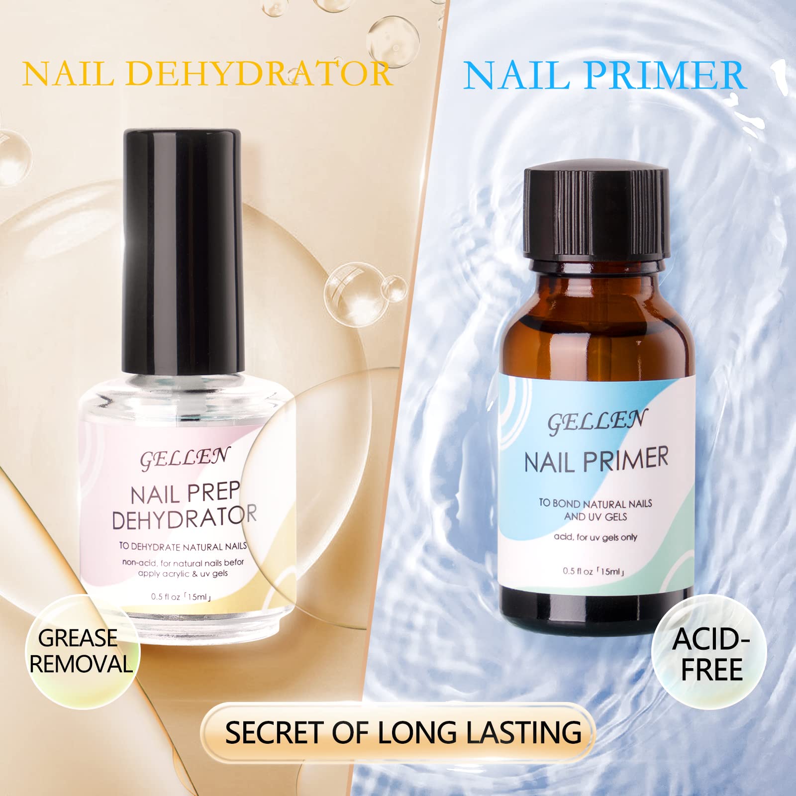 GELLEN primer de uñas, base sin ácido para aplicación suave.