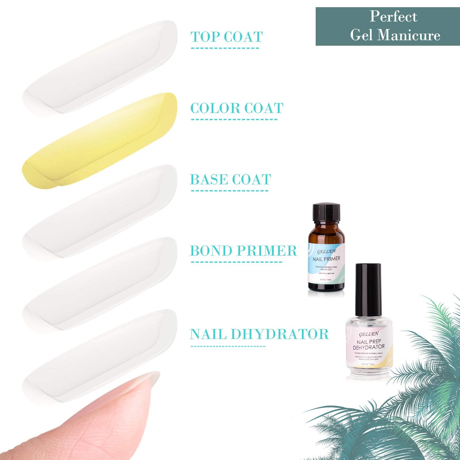 GELLEN reducción de aceites naturales de las uñas para mejor adherencia.