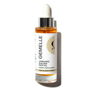 GEMELLE Aceite Linfático para Gua Sha: frasco de 30 ml para deslizamiento suave e hidratación.