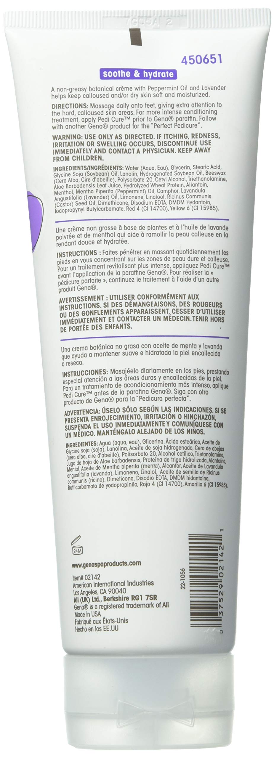 Gena Pedi Cure con mentol y lavanda para alivio de pies cansados.