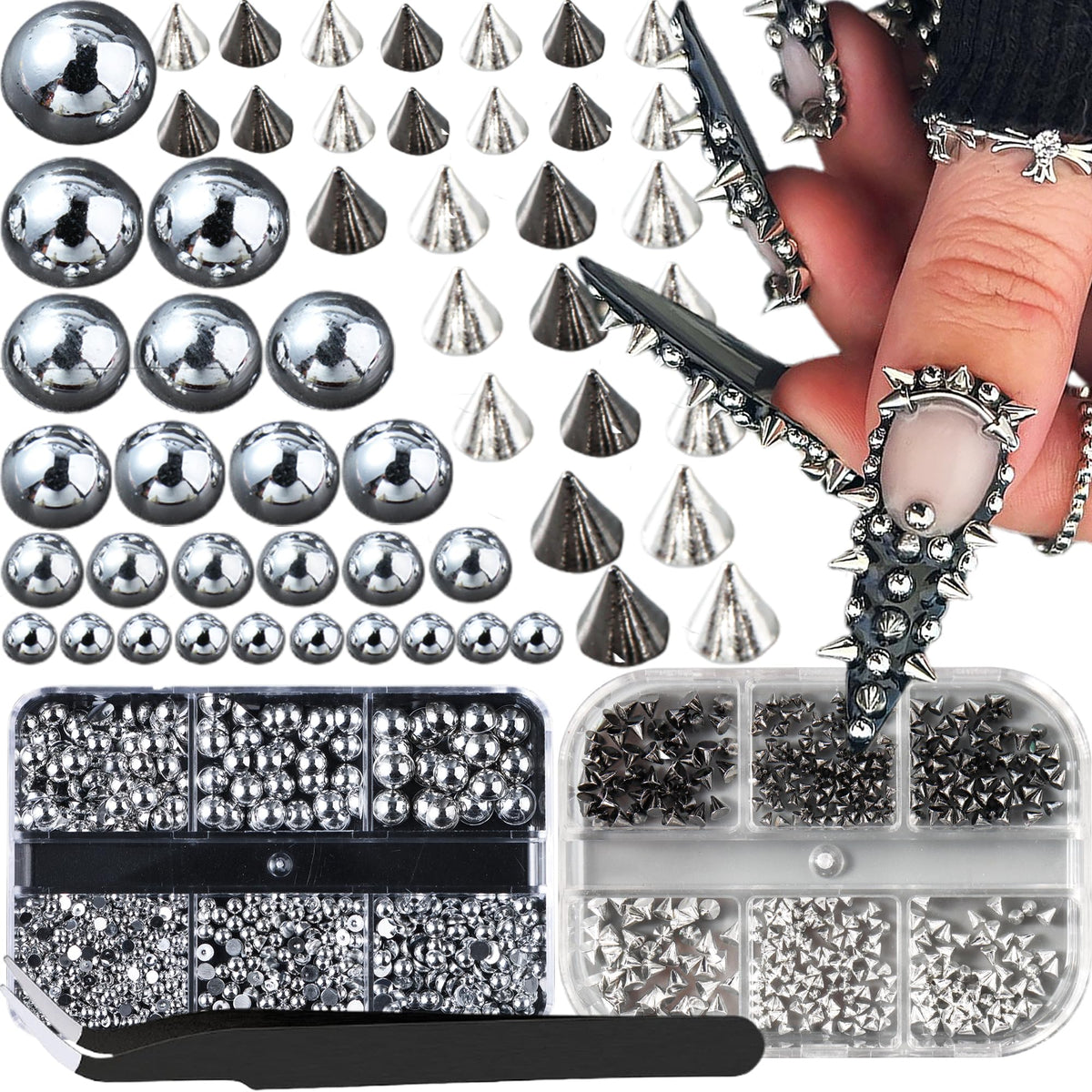 Generic broches uñas punk 3D conos oro negro para manicuras atrevidas.