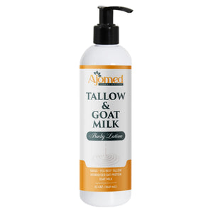 Generic Loción Tallow Leche de Cabra: botella vertiendo, hidratación profunda para piel sensible.
