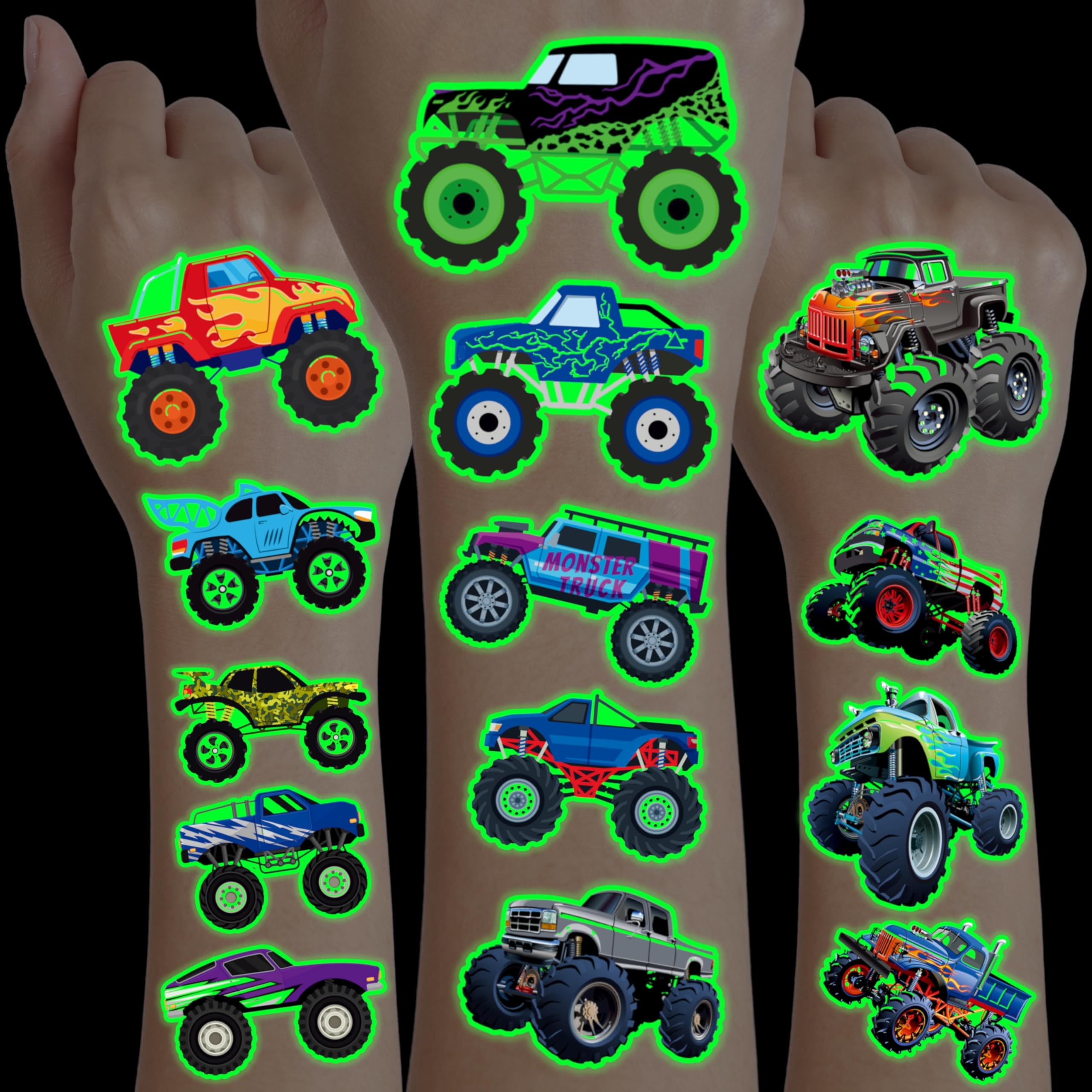 Generic Monster Truck: tatuajes precortados en 8 hojas para fiestas infantiles.