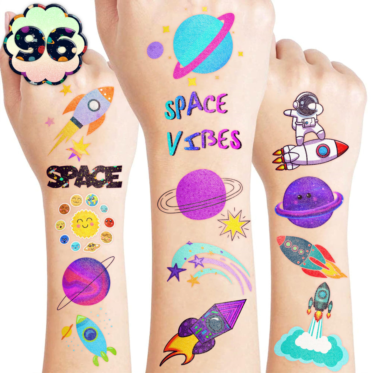 Generic tatuajes galaxia: astronautas y estrellas, ideal para fiestas escolares